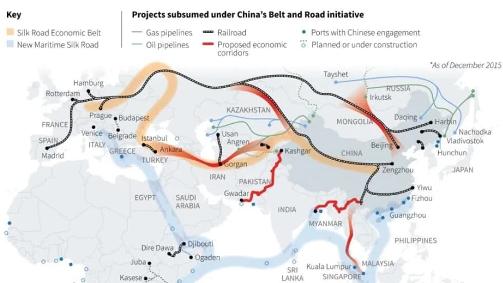 资料图片：中国 “一带一路” 路线图。 路透社 Reuters