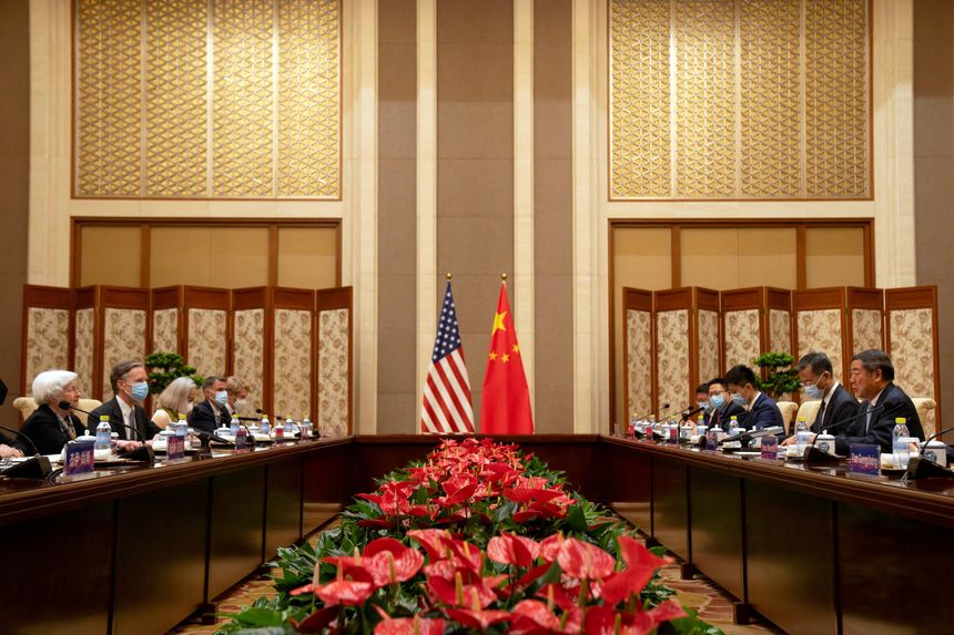 美国财政部长耶伦上个月访问北京时，曾试图打消中方对当时正在讨论的投资限制措施的顾虑。图片来源：POOL/via REUTERS